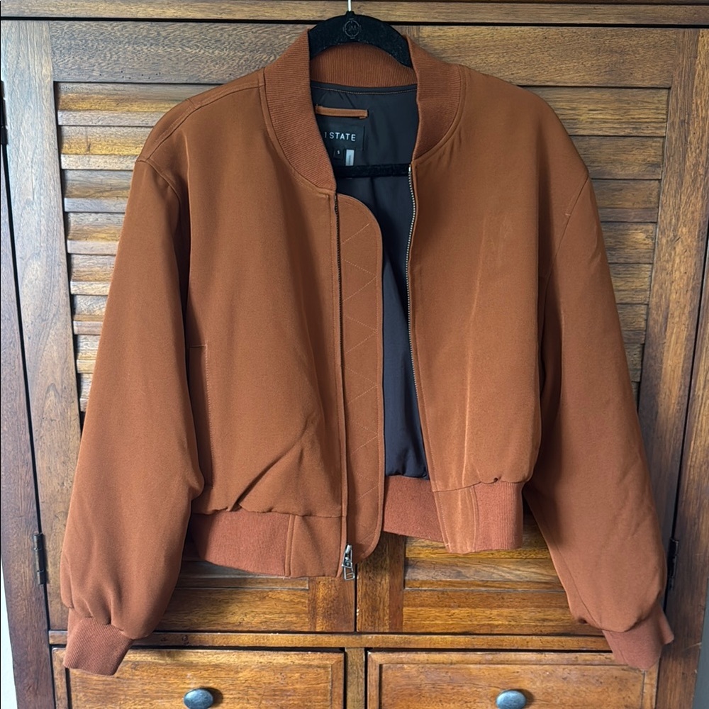 1. State Brown Bomber Jacket Ribbed Classic Design